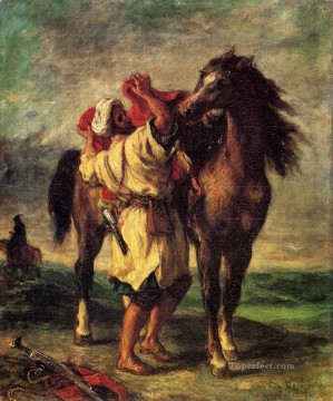 ウジェーヌ・ドラクロワ Painting - フェルディナンド・ヴィクトル・ユージーン 馬に乗るモロッコ人 ロマンチックなユージーン・ドラクロワ